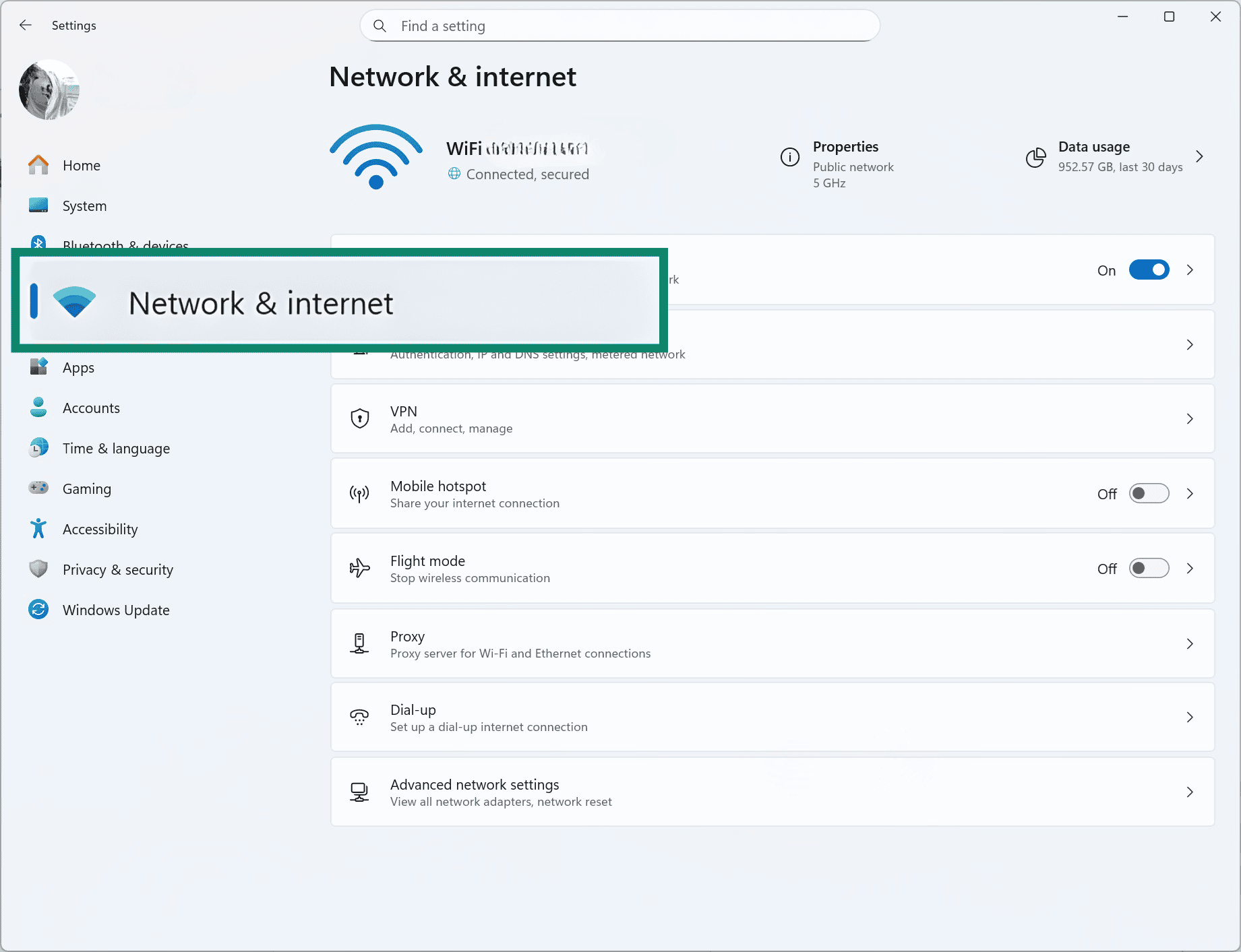 Windows 11 settings menu.
