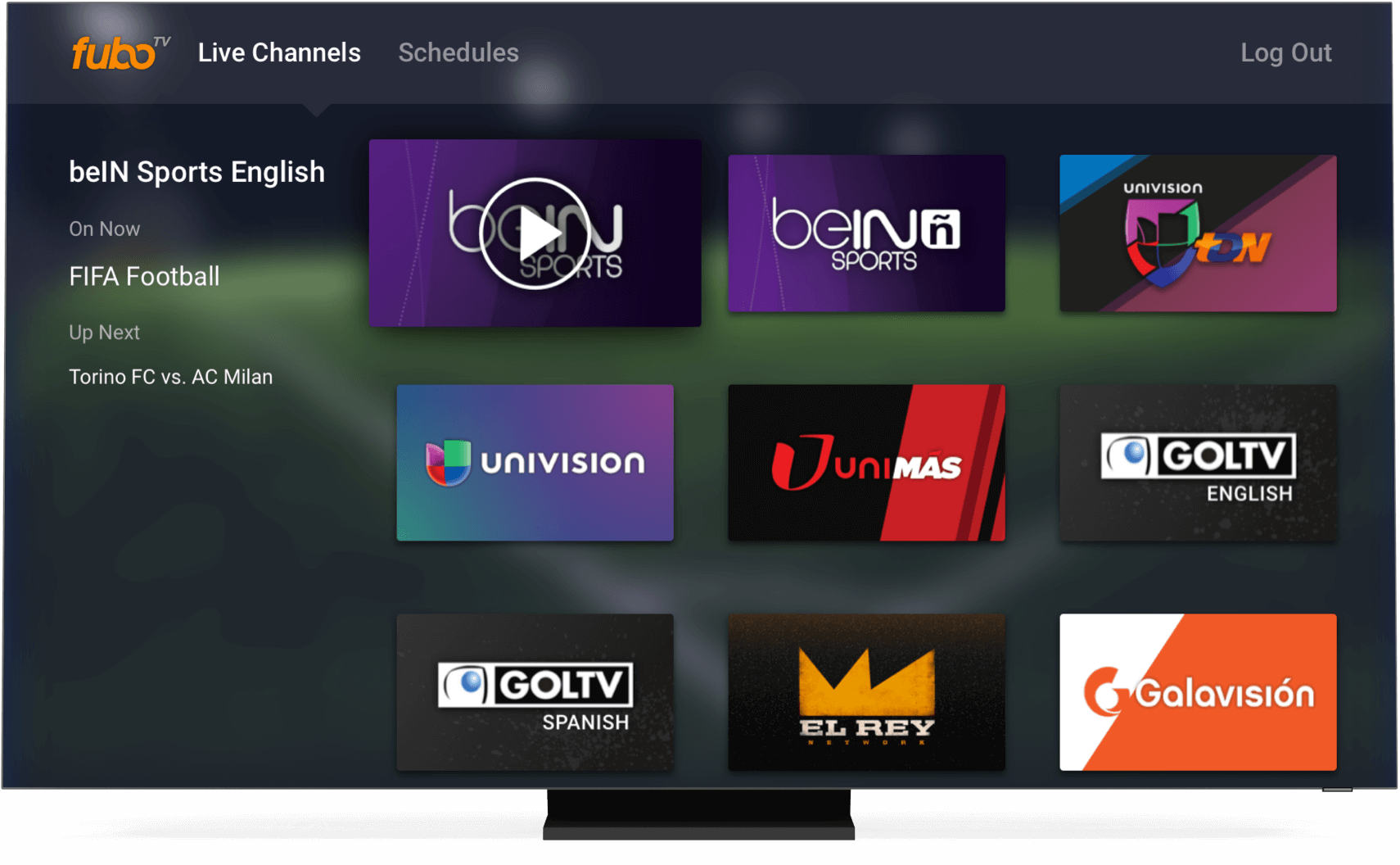 fuboTV:n kotinäkymä älytelevisiossa.